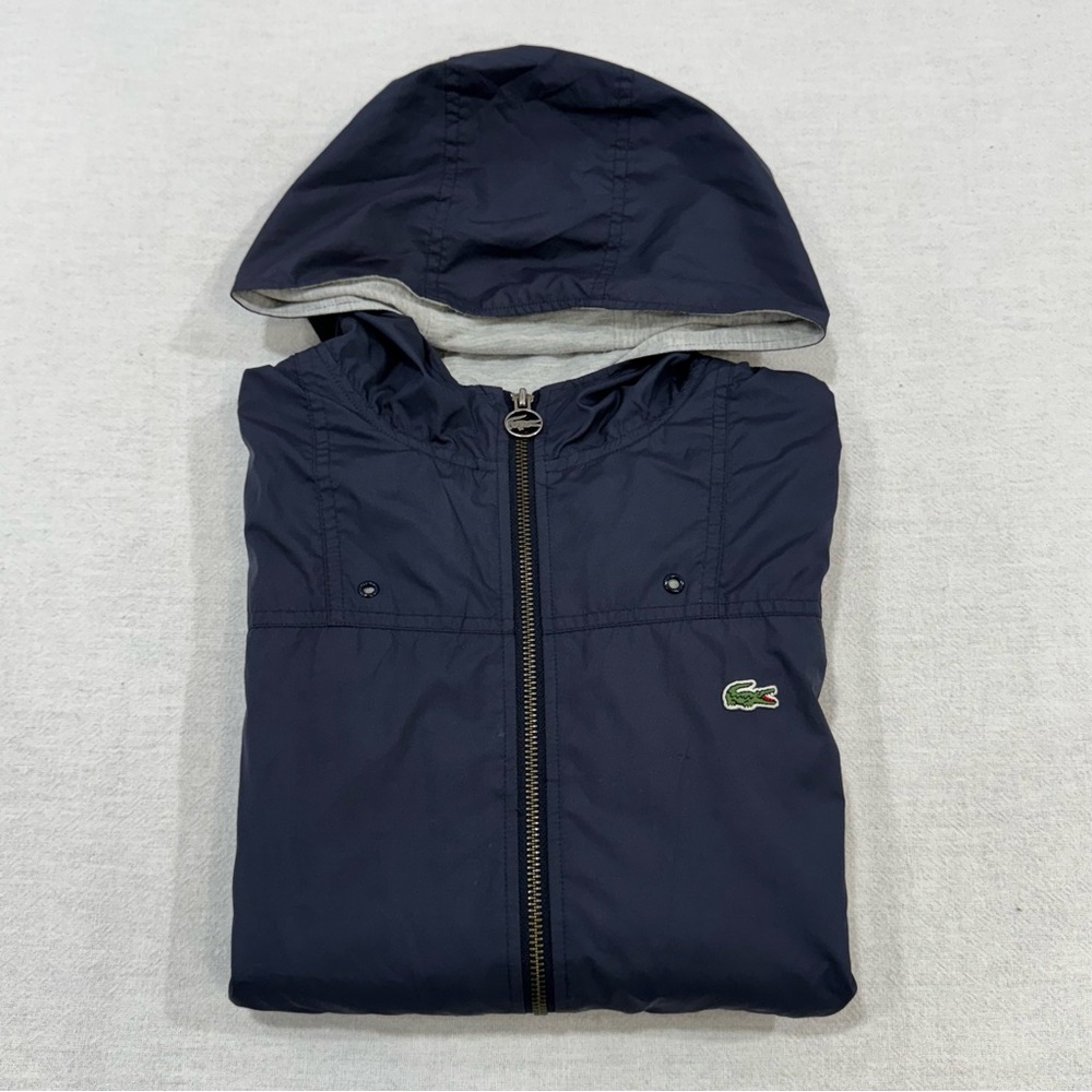 Lacoste Gray Windbreaker Hooded Jacket Adult Size Medium FR 36 Full Zip